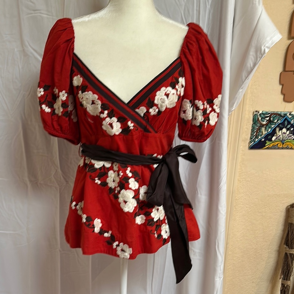 NWOT Anthropologie Floral Embroidered Burnt Orange Blouse